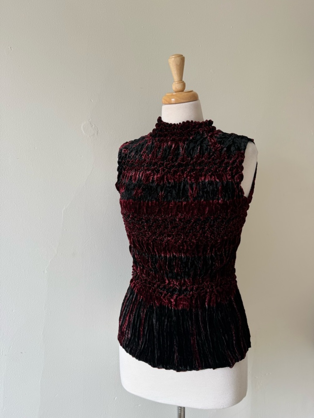 Y2K Crushed Velvet Smocked Stretch Top Red Black Gothic. Whimsygoth